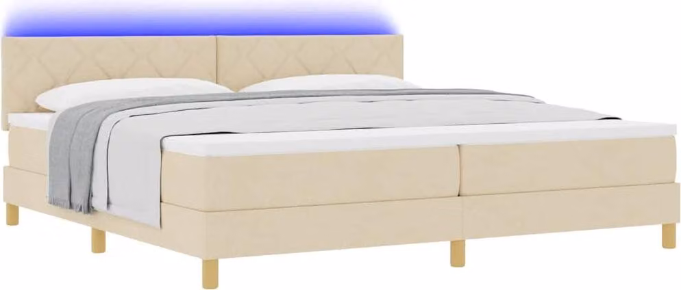 Letto a Sorgente LED con strisce LED Crema 200 x 200 cm Tessuto