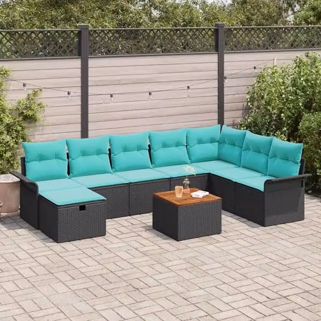 Set Divano da Giardino 9 pz Nero Poly Rattan 3360805