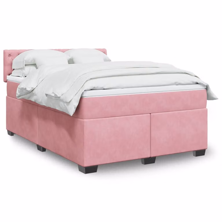 vidaXL Giroletto a Molle con Materasso Ibrido in Velluto Rosa e Bianco, L/P/H: 140 x 190 cm