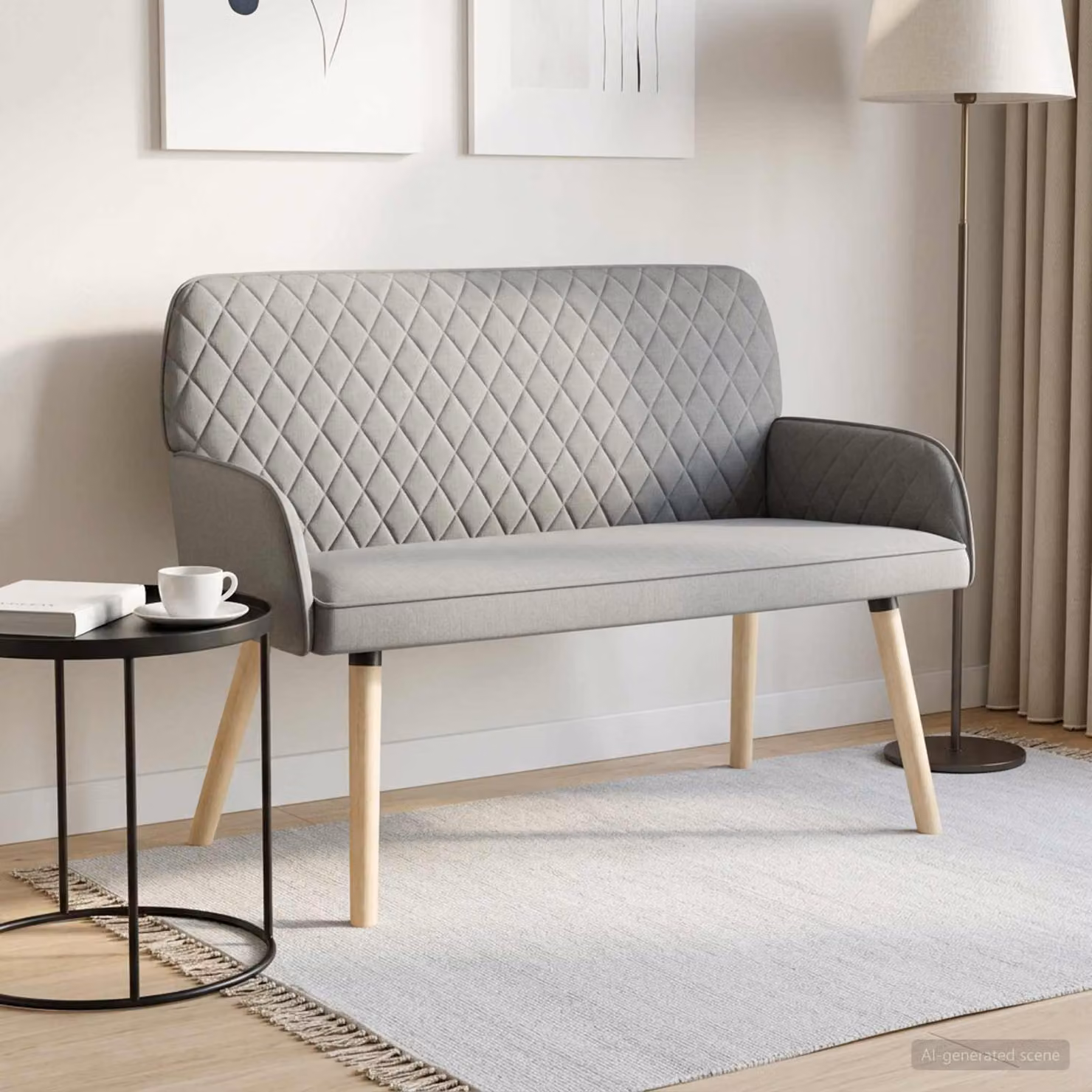 Divano a 2 posti vidaXL moderno in tessuto grigio con gambe in legno di gomma per soggiorno e camera da letto L: 115 cm, P: 86 cm, H: 58 cm