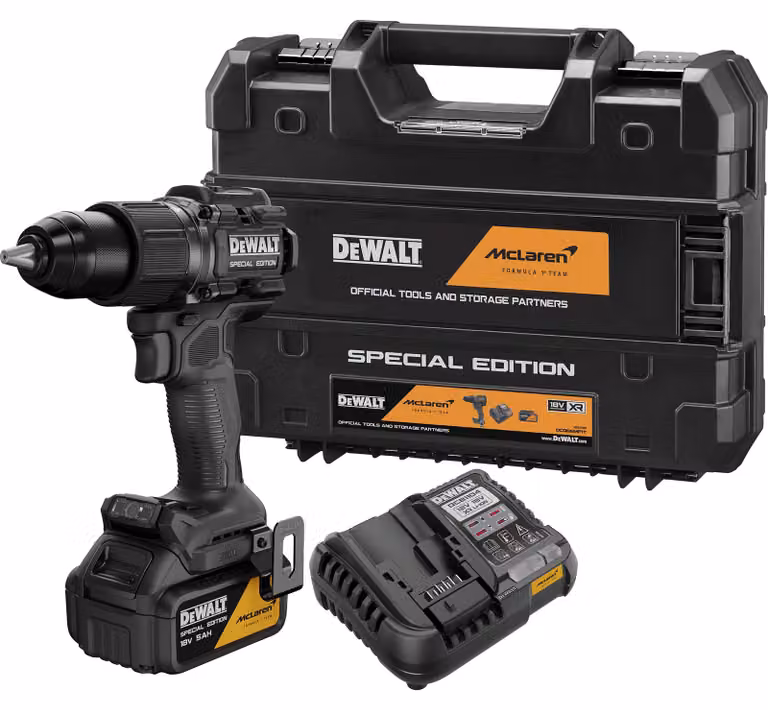 Trapano avvitatore a percussione a batteria DeWalt DCD 86M P1T 18 V 90 Nm Brushless McLaren F1 Edition + 1x batteria da 5,0 Ah + caricabatterie + TSTAK