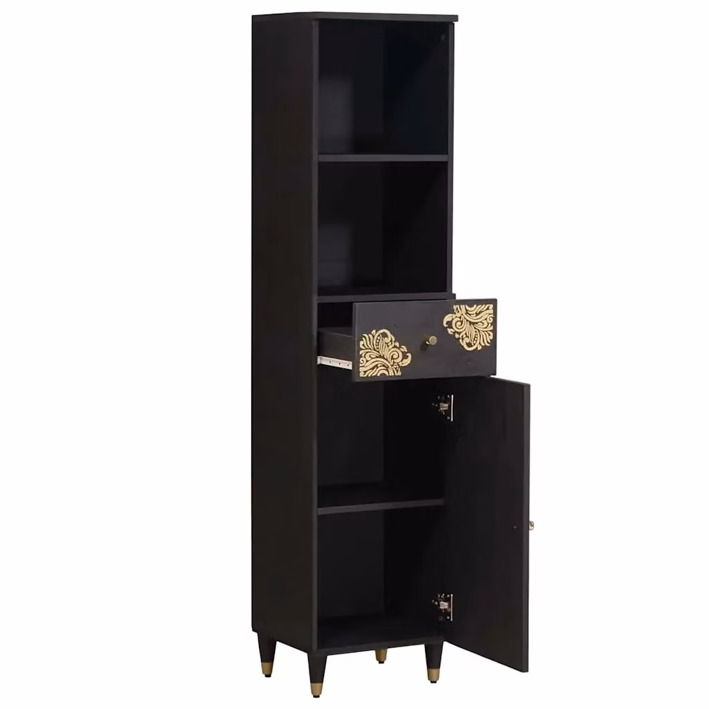 Credenza Buffet Armadio Moderno vidaXL in Legno di Mango Nero L/P/H: 38 x 33 x 160 cm – 2