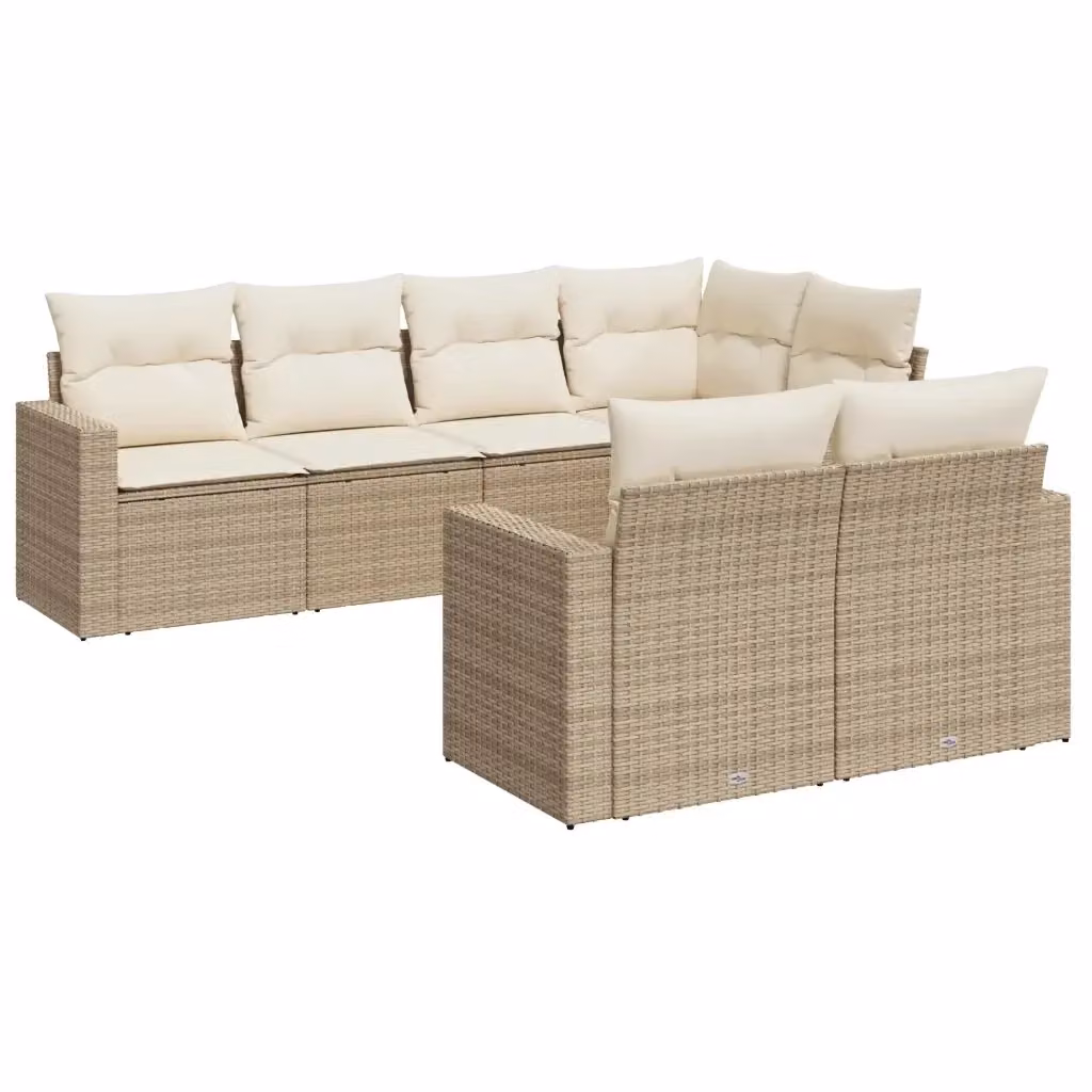 vidaXL Set Divani da Giardino 7 pz a Forma a L con Cuscini Beige e Struttura in Metallo e Polyrattan – 2