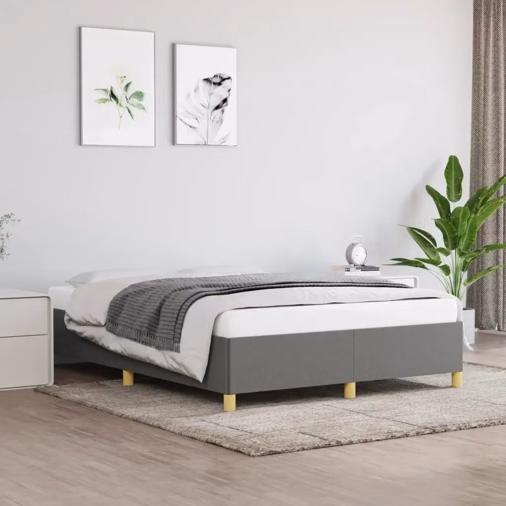 Letto matrimoniale DESIGN IN in tessuto grigio con struttura in legno e doghe fisse, L/P/H: 140 x 190 x 35 cm – 2