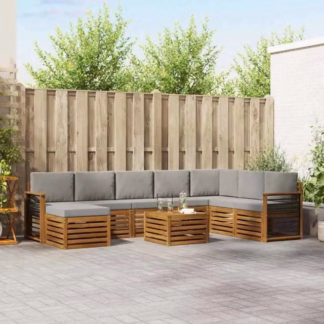 Set di divani da esterno moderno vidaXL in legno di acacia laccato, 9 pezzi, Grigio
