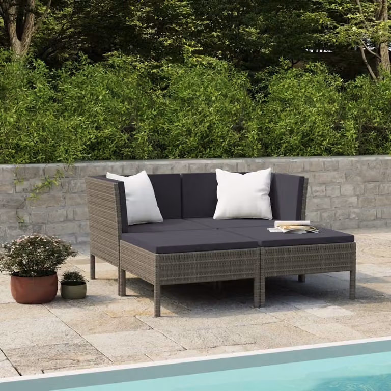 Maison Exclusive - Set da giardino da 4 pezzi con cuscini in polyrattan grigio