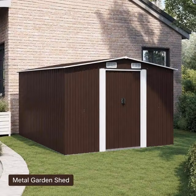 Garden Shed 257x298x178 Cm Metal Brown
