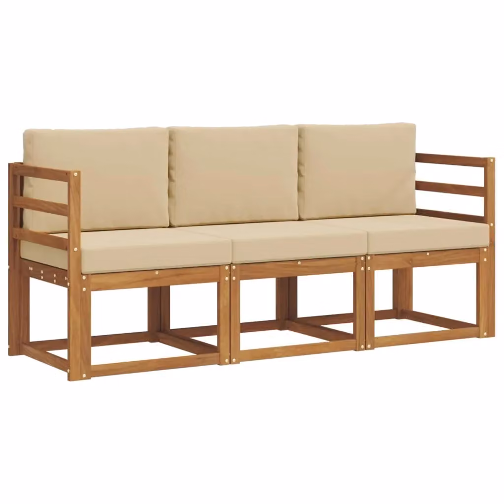 Set di divani da esterno 3 pezzi vidaXL in legno di acacia con cuscini beige e naturale – 2