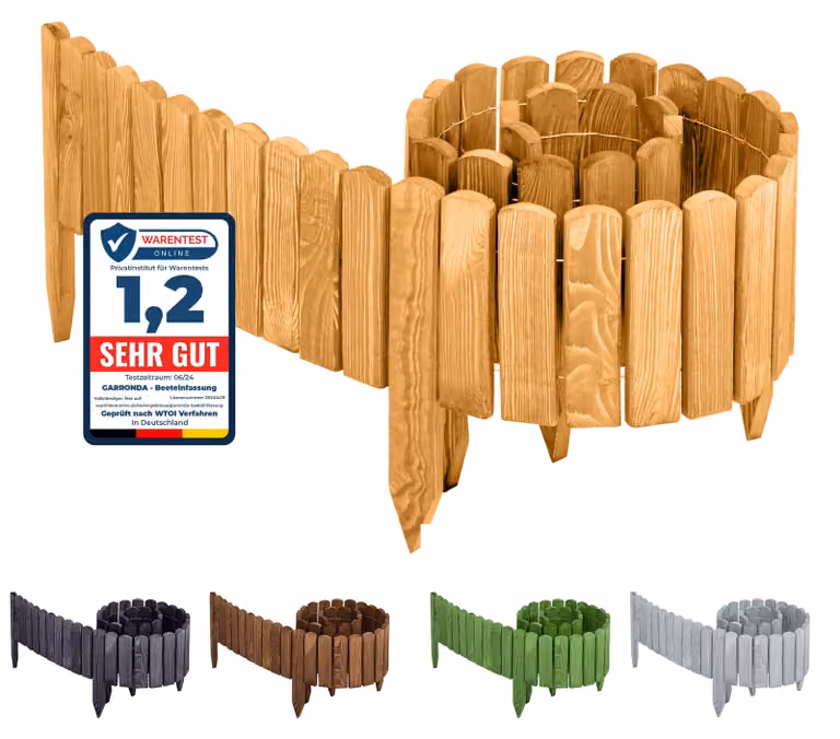 Garronda Recinzione da giardino in legno in rotoli Impregnato Flessibile in rotoli Recinzione per prato a palizzata per giardino Lunghezza: 200 cm GD-0046 (Marrone chiaro, Altezza: 10 cm)