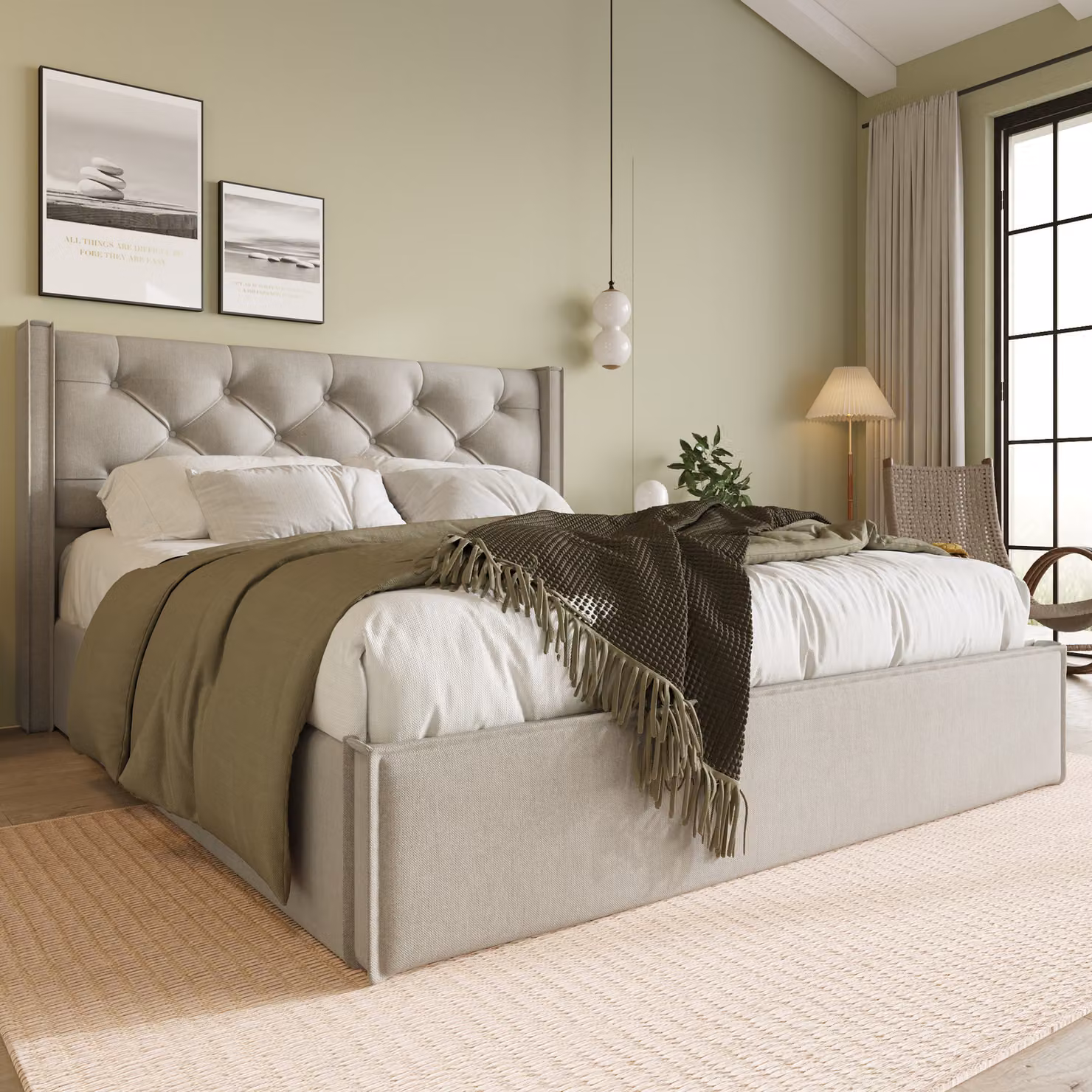 Letto imbottito Flieks 140x200cm con rete a doghe, letto a molle idrauliche con contenitore, letto matrimoniale con rete contenitore letto funzionale, grigio chiaro