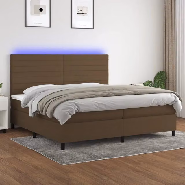 Letto Ibrido con Materasso e Illuminazione LED vidaXL in Tessuto Marrone e Bianco L/P: 200 x 200 cm – 1