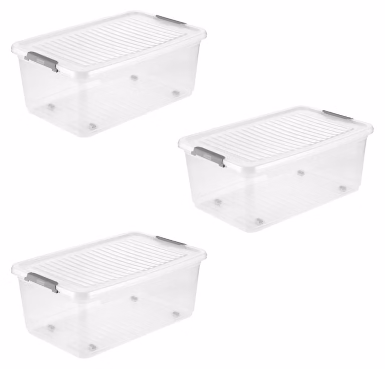 Contenitore con coperchio e ruote, capacità 37 litri, dimensioni 59 x 38 x 24 cm, confezione da 3