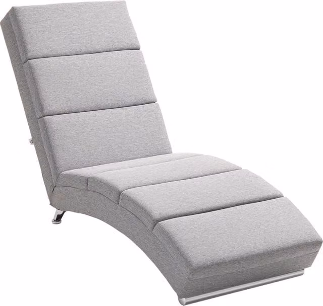 Chaise Longue Reclinabile Moderna in Tessuto Grigio con Struttura in Metallo L: 160.5 cm, P: 60.5 cm, H: 93.0 cm