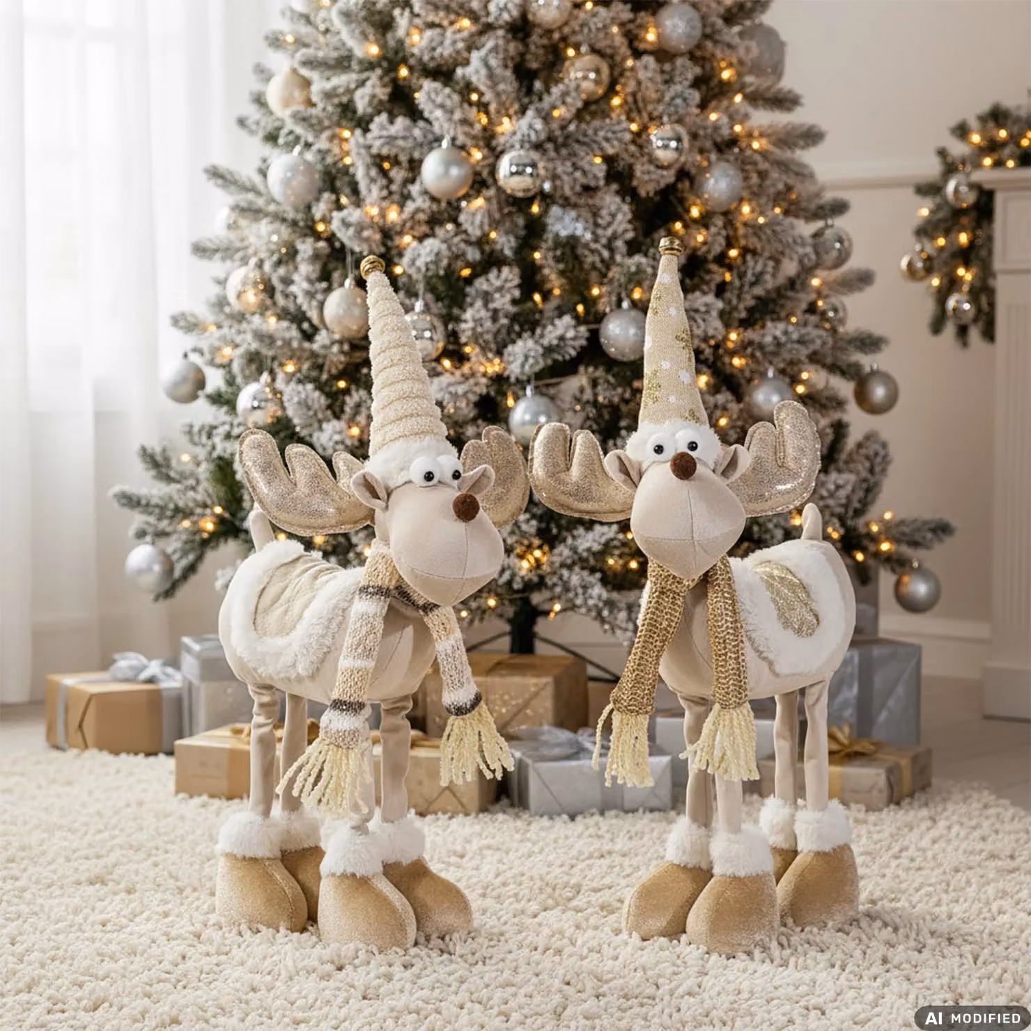 Vestiamo Casa Gran Natale Renna Natalizia Decorativa con Cappello e Sciarpa Beige Altezza: 51 cm – 2