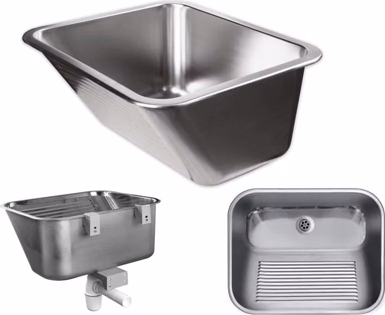 VBChome Lavabo 55 x 45 x 22 cm lavabo in acciaio inox satinato struttura in acciaio set di scarico lavabo per bagno commerciale lavabo mobile a parete lavabo 50 lavabo a parete giardino