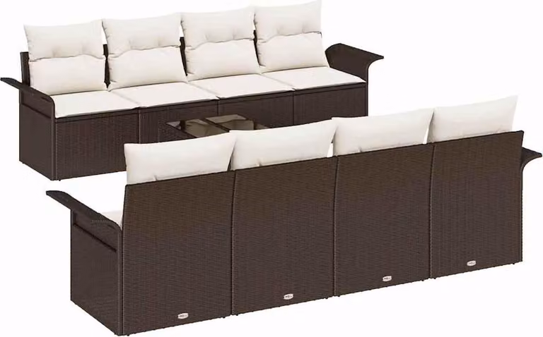 Set Divano da Giardino con cuscino 9 pcs Marrone polyrattan