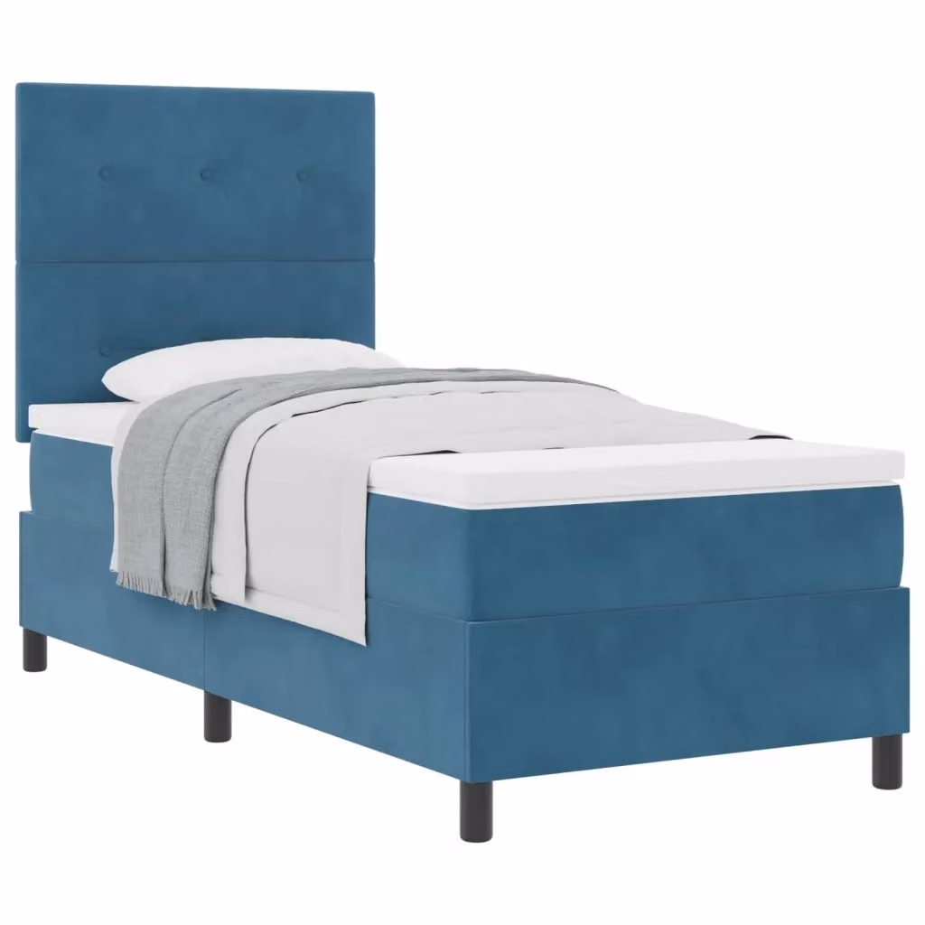 Letto a molle con testiera in velluto blu vidaXL L/P: 100 x 200 cm, H: 128 cm – 2