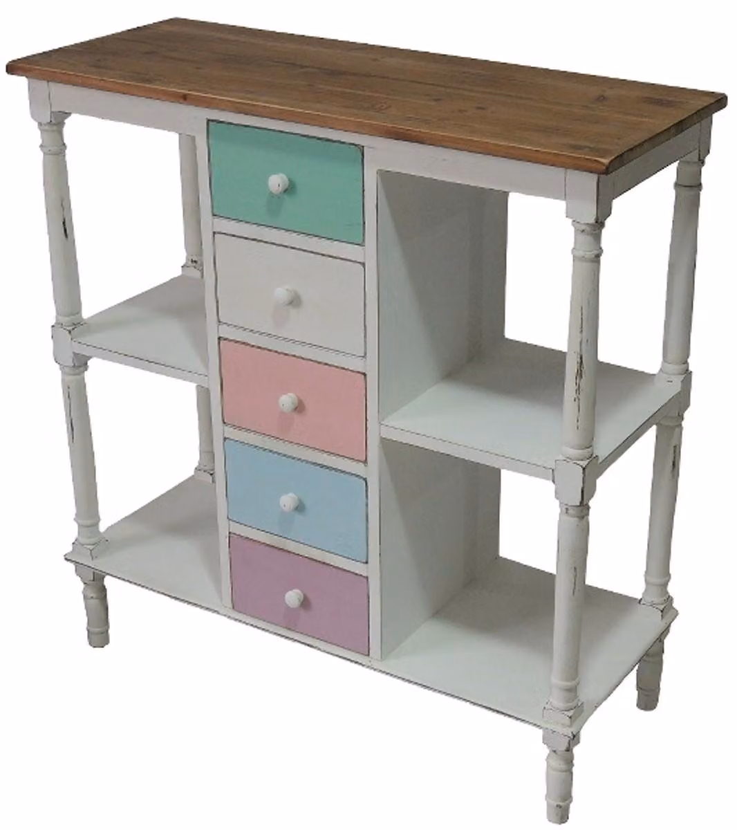 Comò in stile rustico "Casa Padrino" con 5 cassetti, finitura bianco anticato/multicolore, dimensioni 100 x 40 x 105 cm - Mobile in stile shabby chic