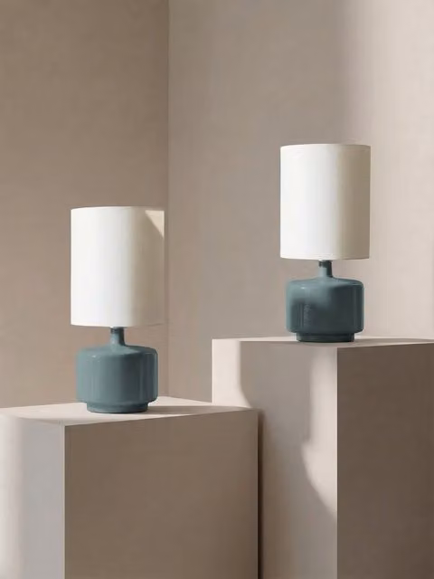 Set di 2 lampade da tavolo Banu Kenay Home in ceramica e tessuto, colore verde e bianco