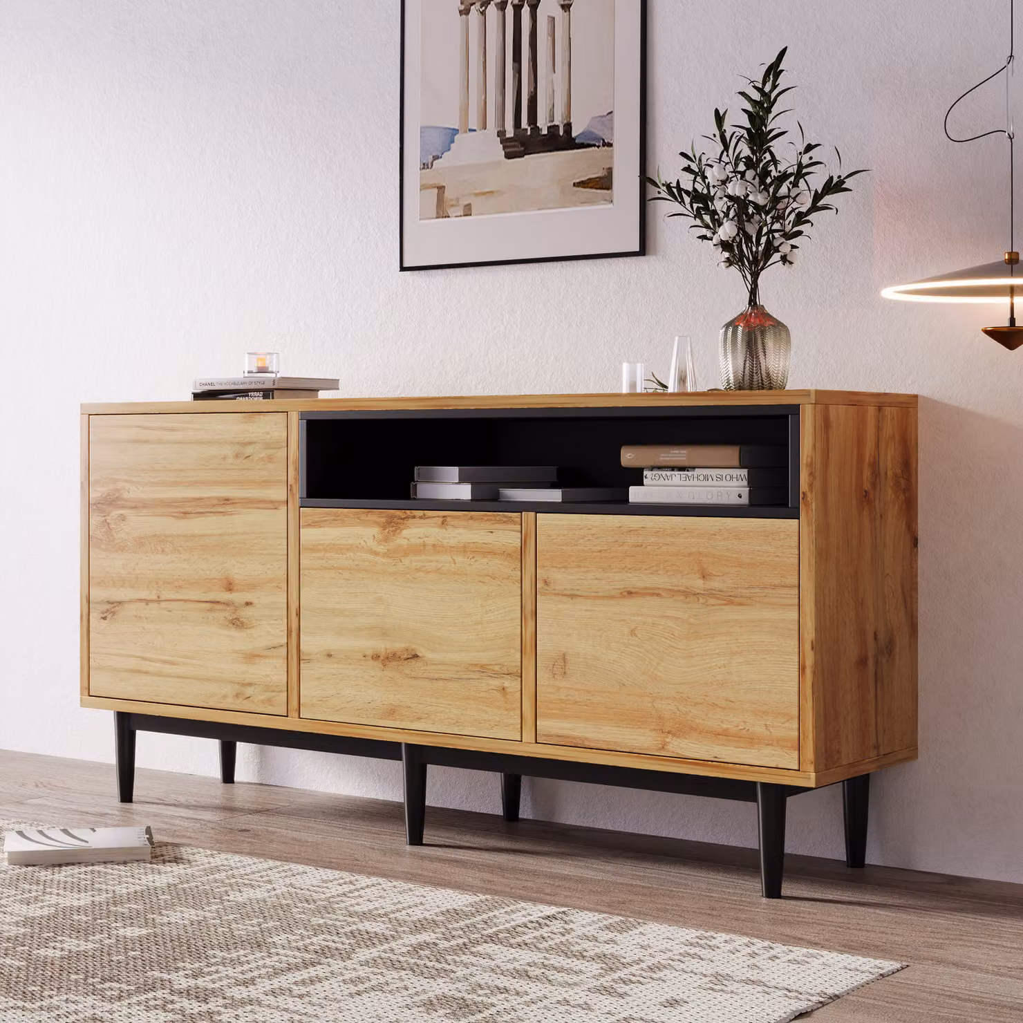 okwish Mobile da cucina, mobile TV con più ante e più cassetti, mobile multiuso, mobile notte, mobile da terra, 1603576 cm, materiale in legno