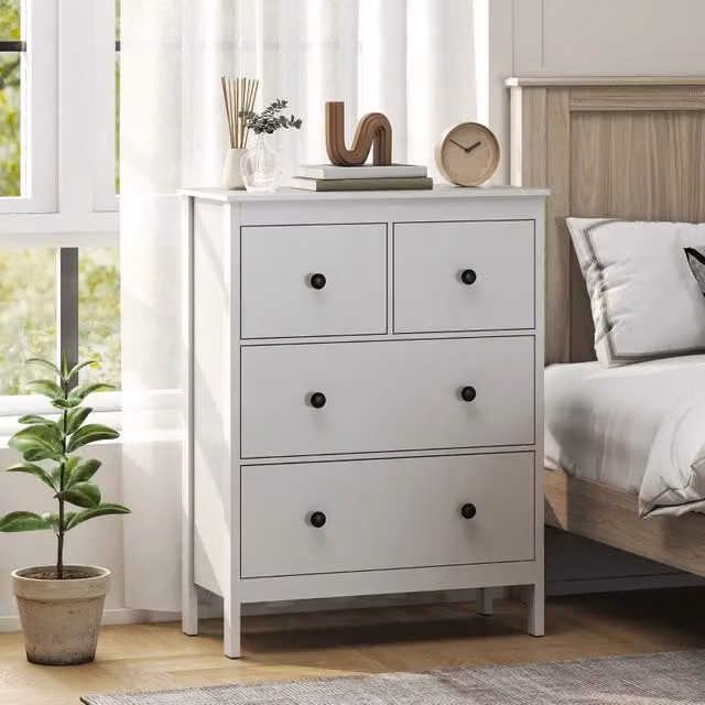 Cassettiera con 4 cassetti e guide a sfere, con fissaggio a parete per camera da letto e ingresso, 74×35×97 cm