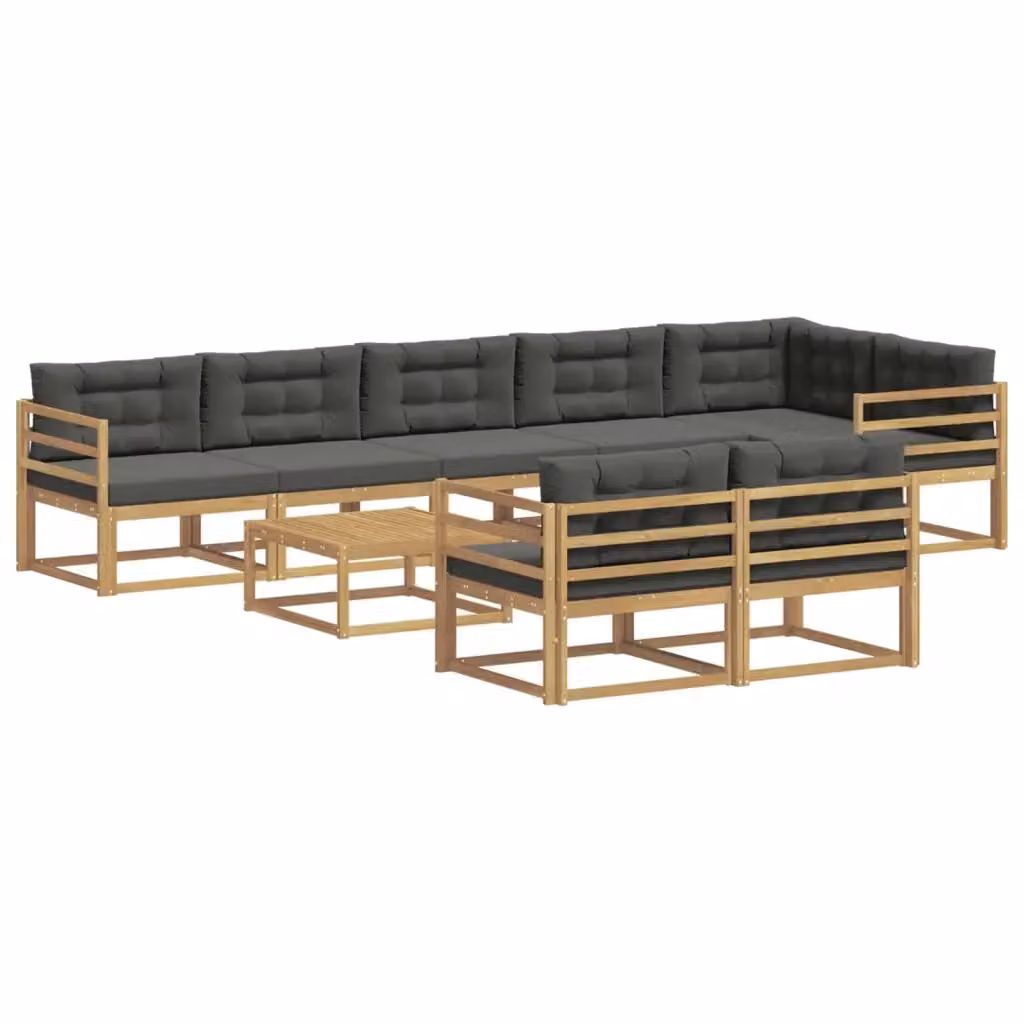 Set di divani da esterno a forma di U vidaXL in legno di acacia con cuscini bianco e antracite – 2