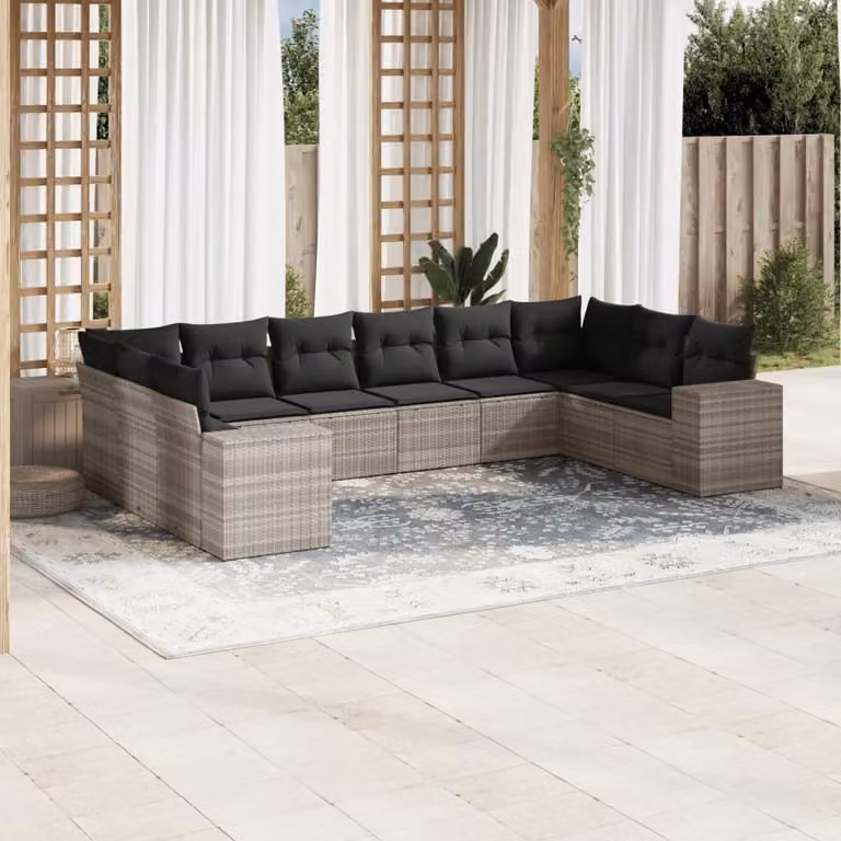 Maison Exclusive - Set Divano Giardino 10 pz con Cuscini Grigio Chiaro Polyrattan
