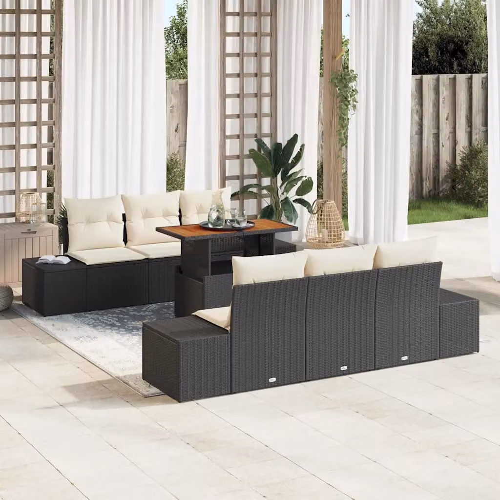 Set Divano da Giardino vidaXL in 7 Pezzi in Polyrattan Nero con Cuscini e Contenitore per Archiviazione – 1