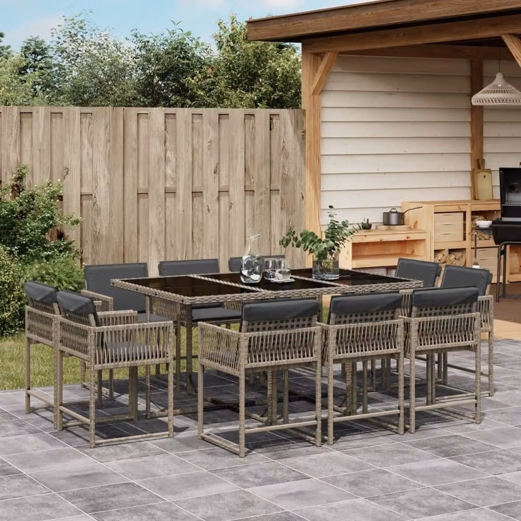Maison Exclusive - Set da Pranzo da Giardino 11pz con Cuscini in Polyrattan Grigio