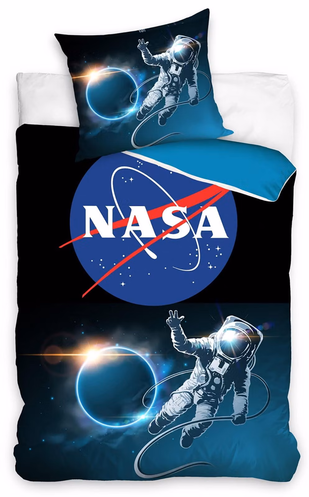 Copertura per piumino e federa a tema spaziale NASA, dimensioni 135x200 cm + 80x80 cm