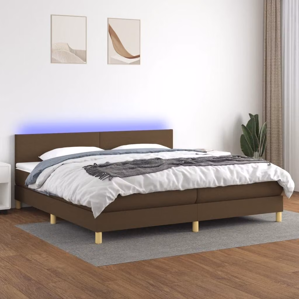 Maison Exclusive - Letto a Molle Materasso e LED Marronescuro 200x200cm in Tessuto