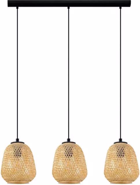 Lampadario a sospensione Eglo Dembleby in legno e metallo beige, 3 luci E27, altezza regolabile
