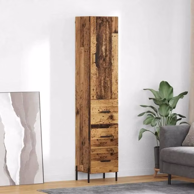 Credenza Buffet Armadio da Cucina vidaXL in Legno Vecchio e Metallo, Colore Marrone, L/P/H: 34,5 x 34 x 180 cm