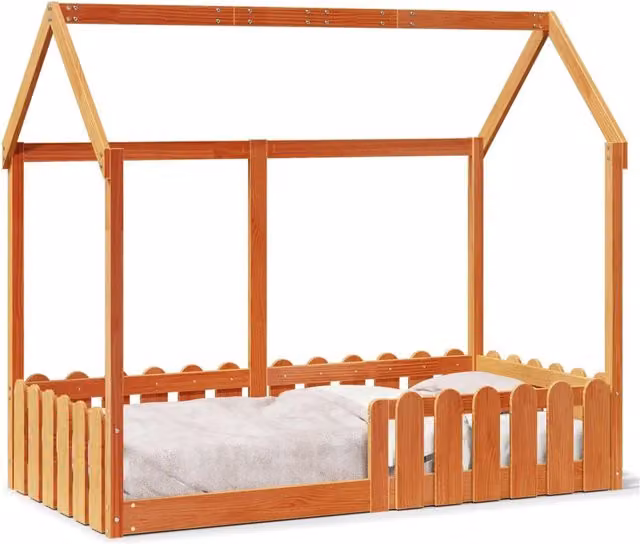 Giroletto Casetta Bambini | Letto Infantile | Lettino Marrone Cera 80x160 cm Massello Pino