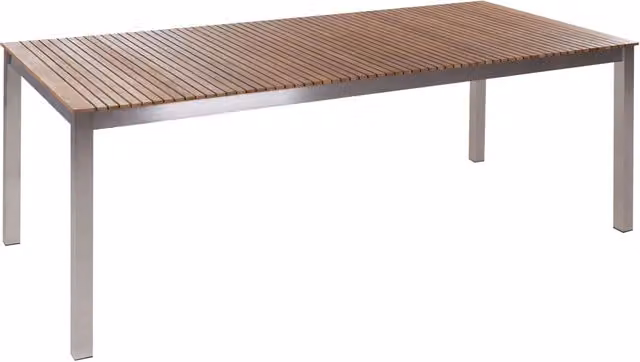 Tavolo da giardino rettangolare Beliani in legno di teak marrone con struttura in metallo L: 200 cm, P: 90 cm, H: 75 cm