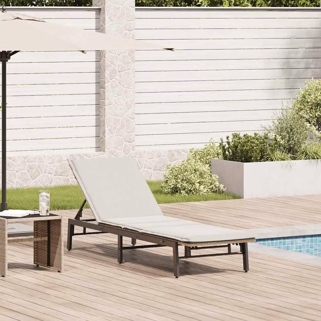 vidaXL Lettino Prendisole in Polyrattan Beige con Cuscini Impermeabili e Poggiatesta Regolabile