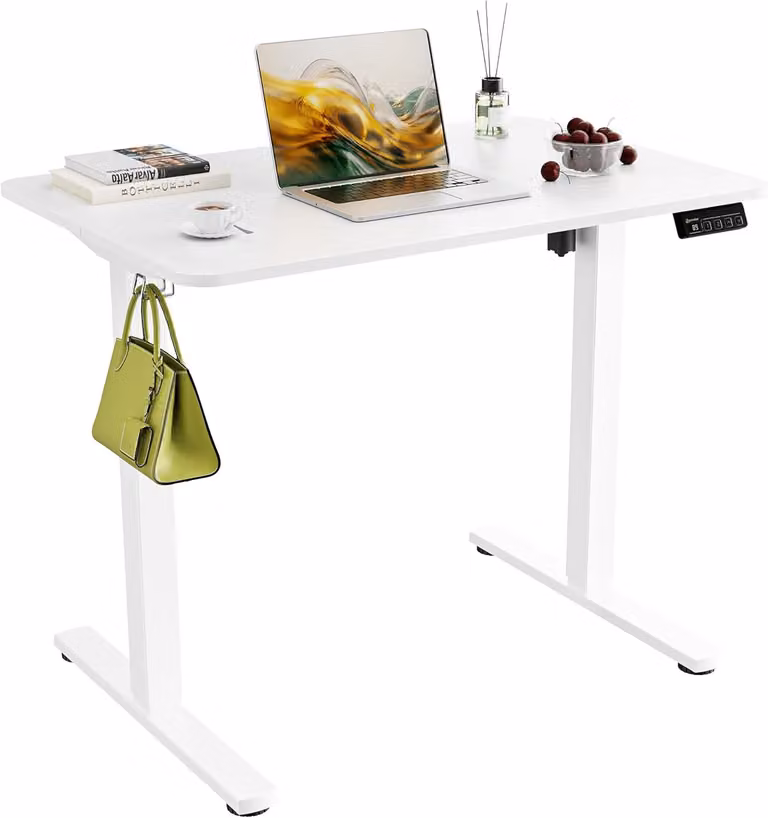 Scrivania regolabile in altezza elettricamente, colore bianco, dimensioni 160 x 70 cm, con funzione di memorizzazione