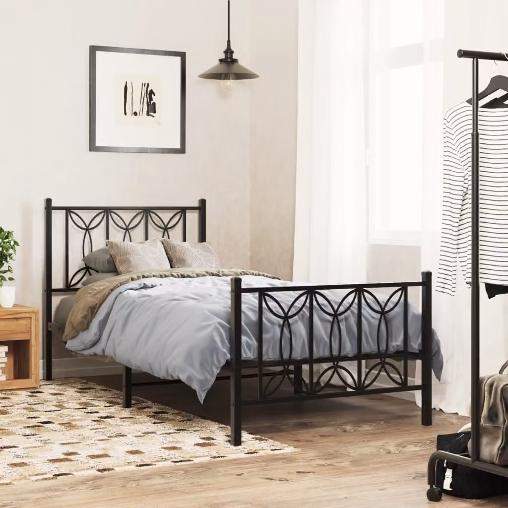 vidaXL Giroletto in metallo nero con testiera e pediera L/P/H: 90 x 200 cm