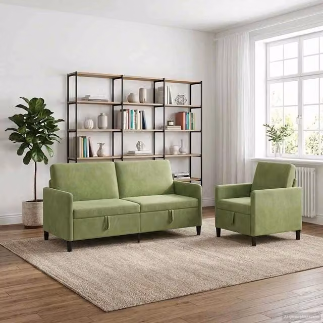 Set di Divani con Storage 2 pz Verde chiaro Poliestere 3429221