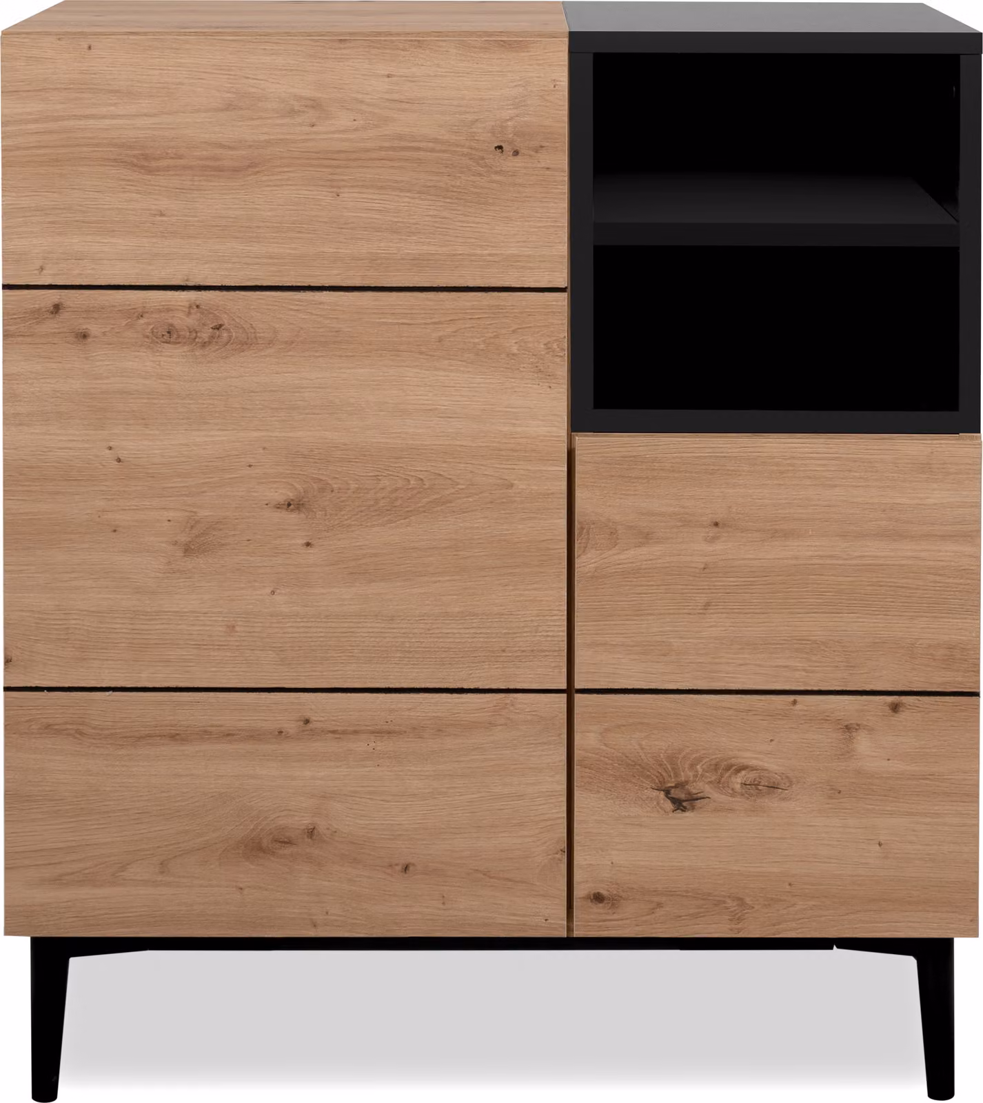 Calicosy - Credenza alta a 2 ante e 1 vano L80 cm - Decorazione legno e nero