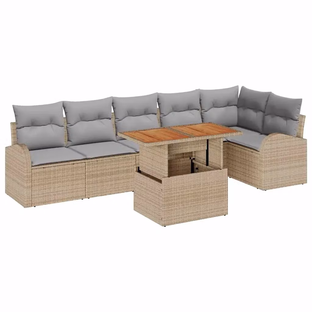 Set Divano da Giardino a L vidaXL 7 Pezzi Beige con Cuscini e Tavolino in Rattan e Metallo – 2