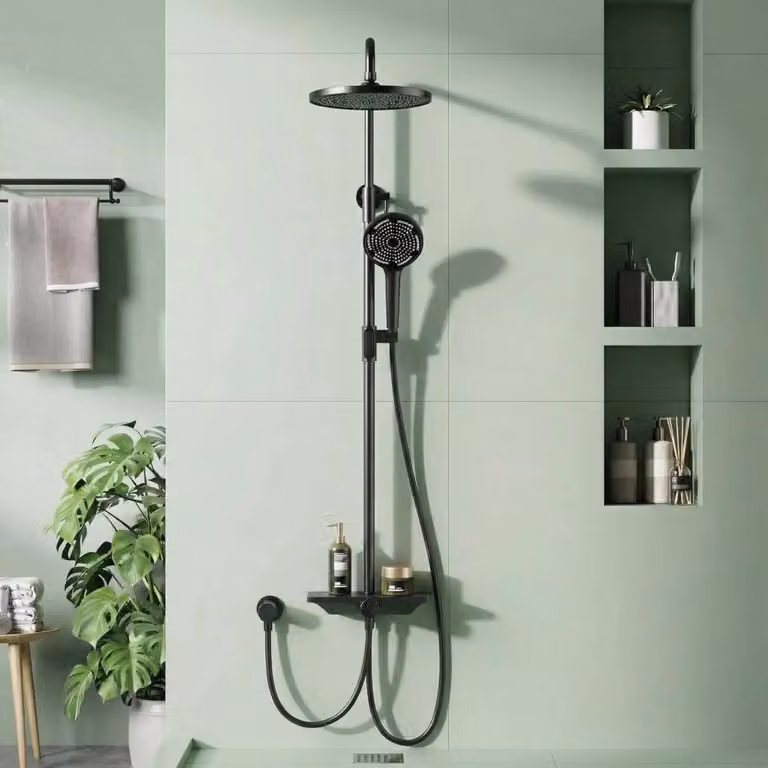 Sistema doccia per vasca - Miscelatore termostatico a parete - 3 modalità (doccia a pioggia e doccetta) - Regolazione termostatica - Lega di zinco - Nero