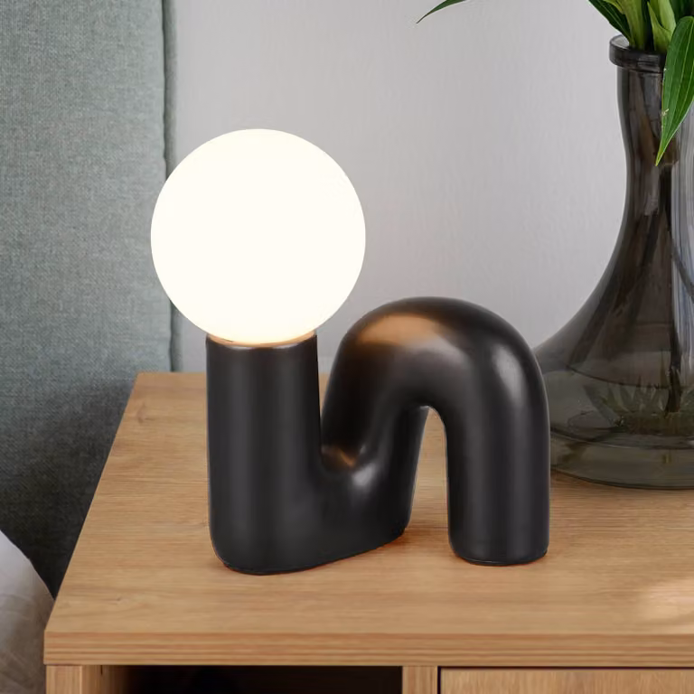 Reality Leuchten Lampada da tavolo Quinn, Nero, Soggiorno / Sala da pranzo, Ceramica, Giovanile, Lampada da tavolo