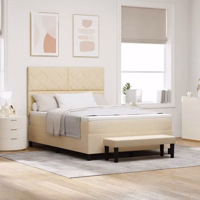 Letto ibrido con molle a tasche e testiera vidaXL in tessuto beige L: 160 cm, P: 200 cm