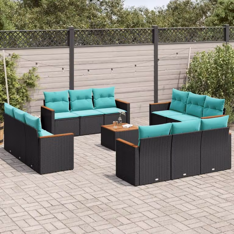 Maison Exclusive - Set da giardino 13 pezzi con cuscini, polyrattan nero