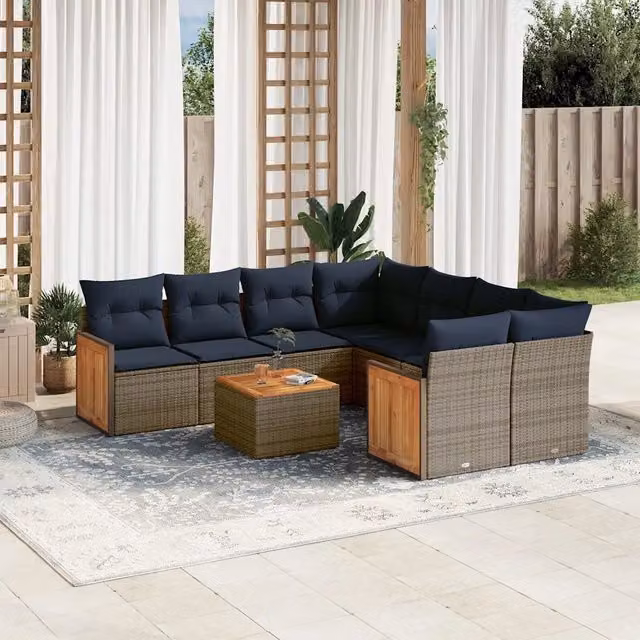 Set Divani da Giardino 9 pz con Cuscini Grigio in Polyrattan 3227510