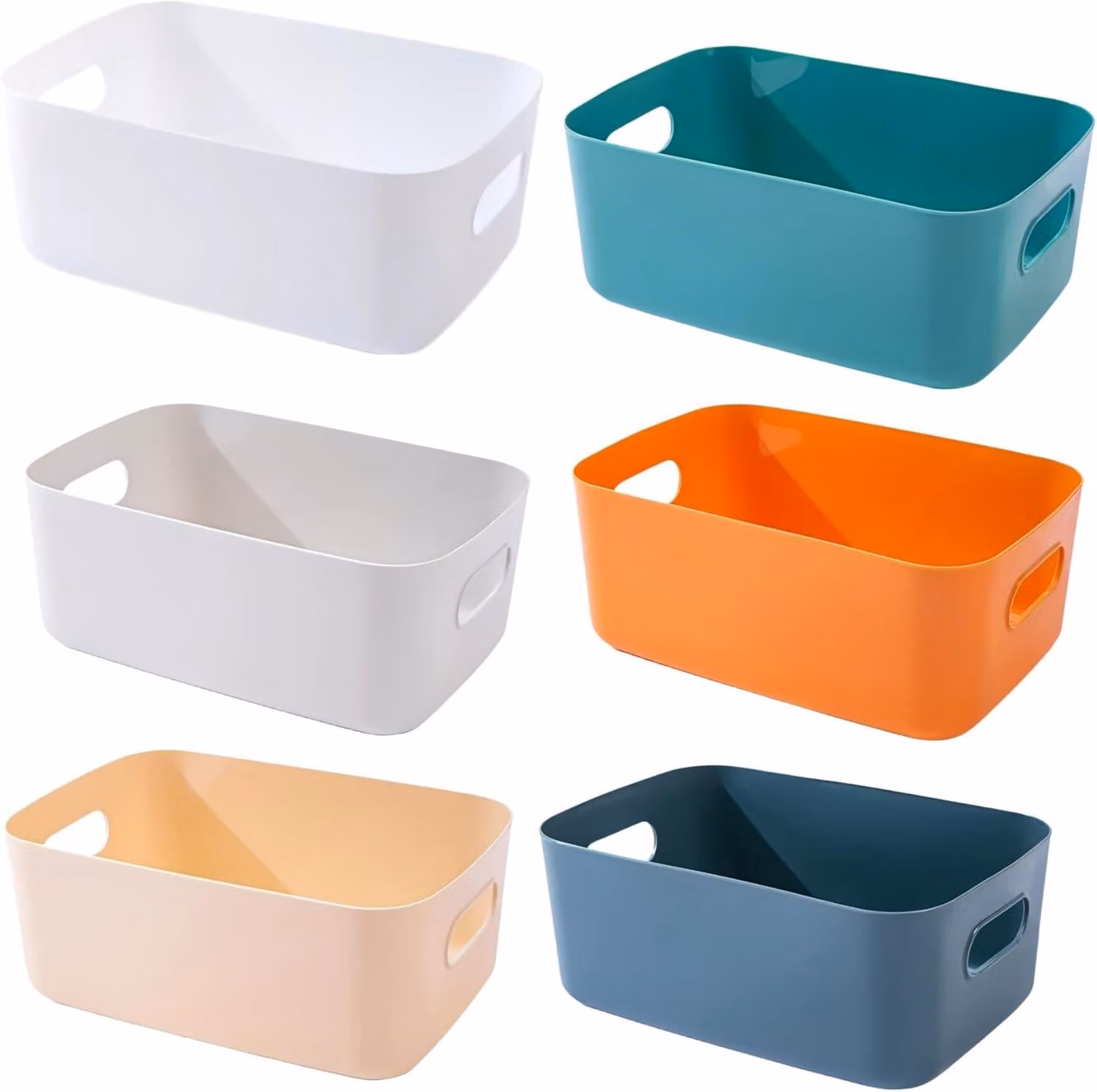 Contenitori portaoggetti, confezione da 6 pezzi, in plastica multicolore, con maniglie, adatti per la cucina, dimensioni: 30x20x12 cm, 25x18x10 cm, 20x15x7 cm