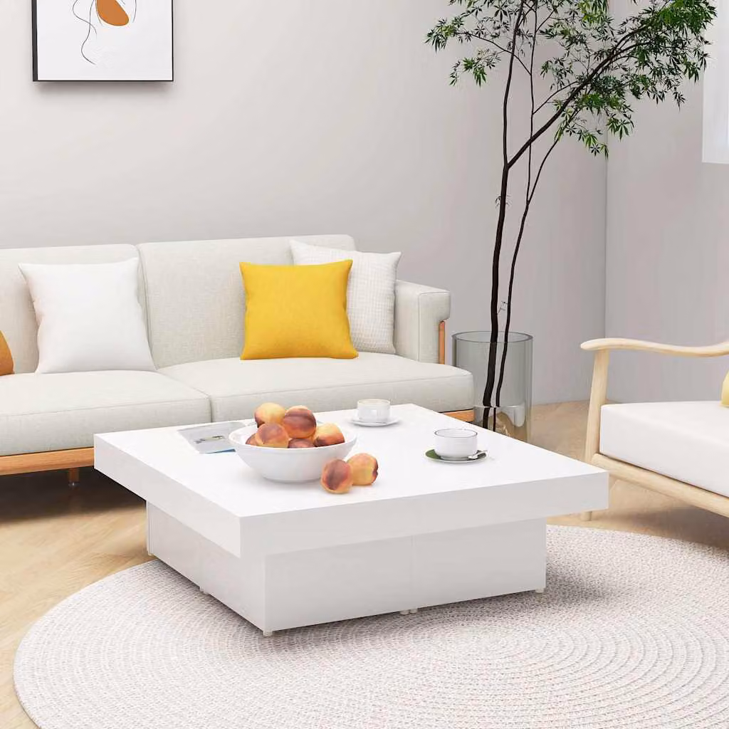 vidaXL Tavolino da Salotto Quadrato Bianco in Legno e MDF L/P/H: 90 x 90 x 28 cm
