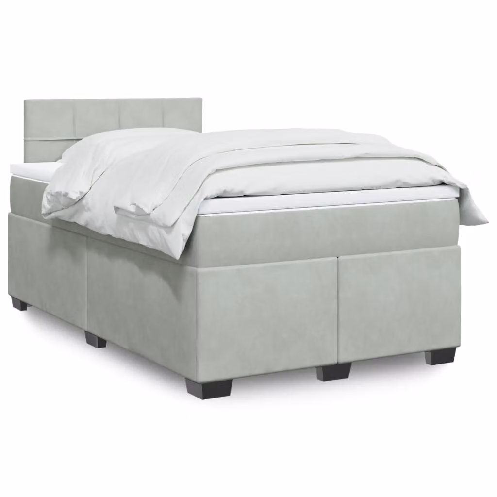 vidaXL Giroletto a Molle con Materasso in Velluto Grigio e Bianco L/P/H: 120 x 200 cm