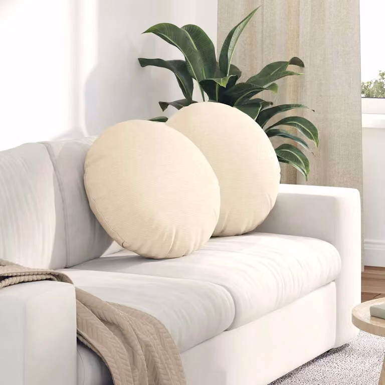 Set di 2 cuscini per seduta rotondi vidaXL in tessuto a coste beige, Ø 50 cm x H 19 cm